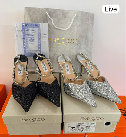 Jimmy Choo Saeda Heels – Black & Silver