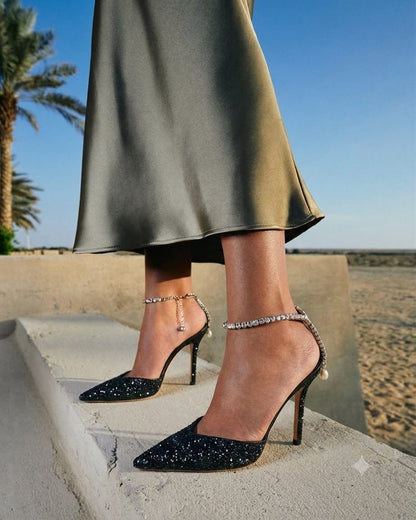 Jimmy Choo Saeda Heels – Black & Silver