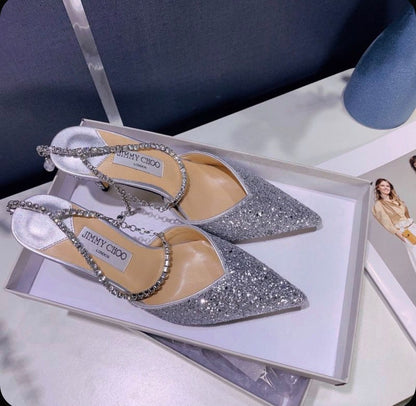 Jimmy Choo Saeda Heels – Black & Silver