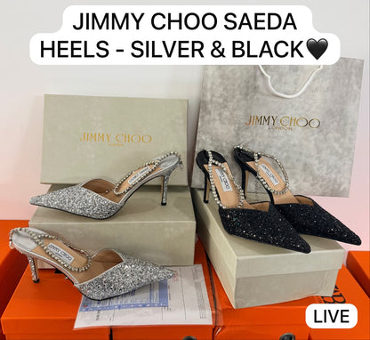 Jimmy Choo Saeda Heels – Black & Silver