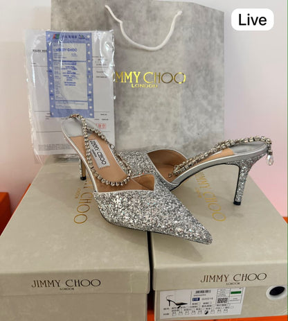 Jimmy Choo Saeda Heels – Black & Silver