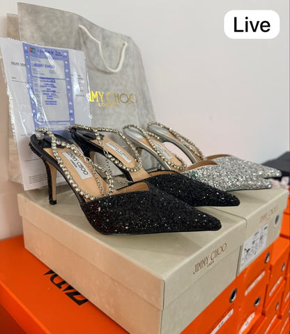 Jimmy Choo Saeda Heels – Black & Silver