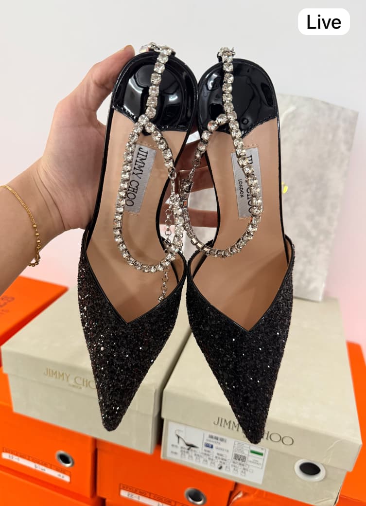Jimmy Choo Saeda Heels – Black & Silver