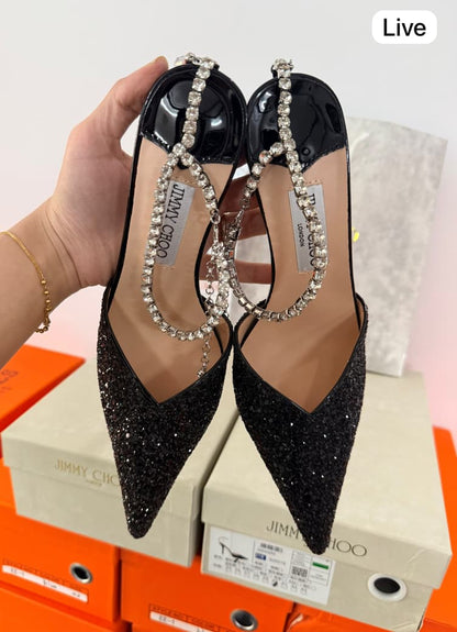 Jimmy Choo Saeda Heels – Black & Silver